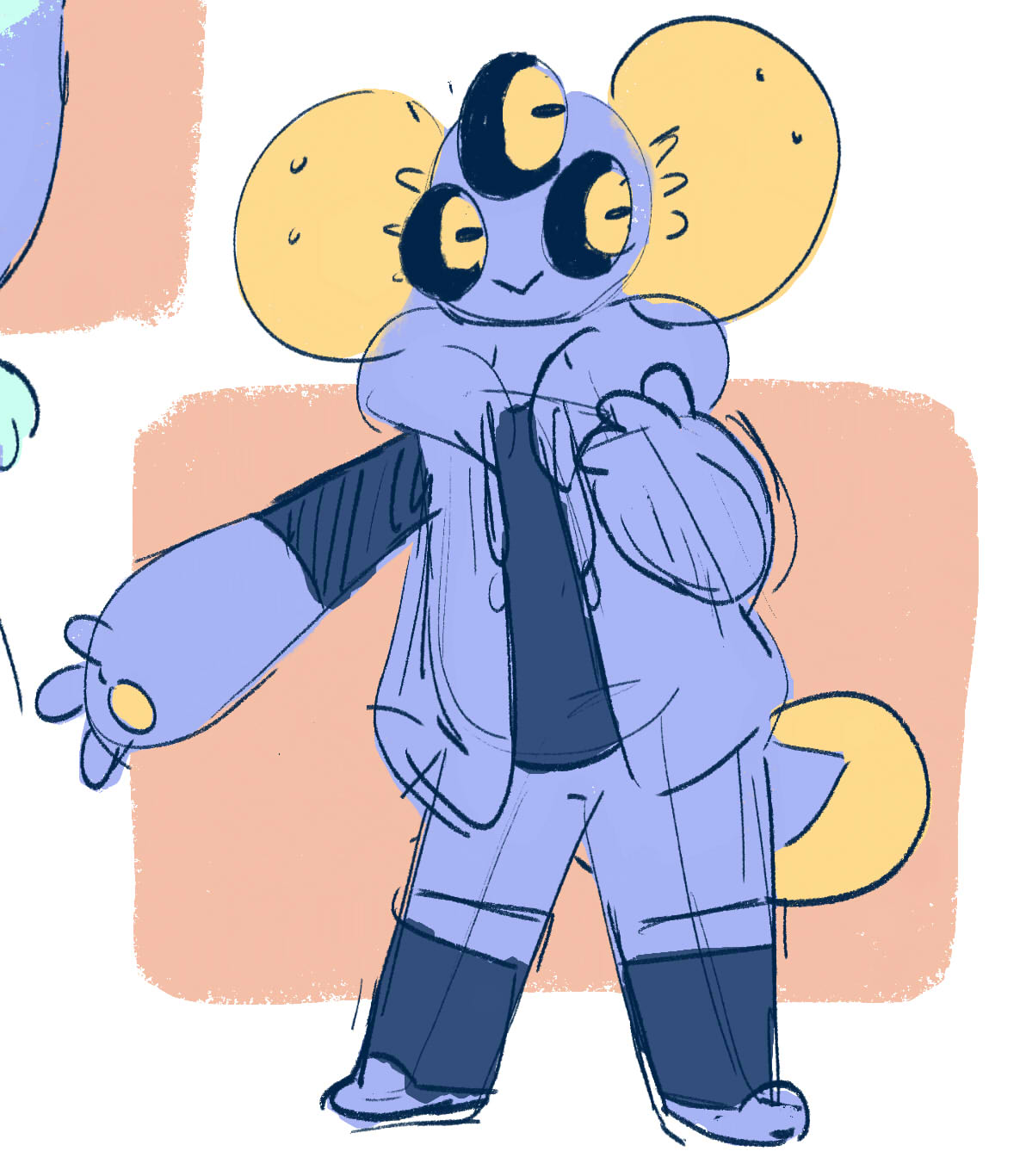A friendly and approachable species with large sacs protruding from the sides of their head.